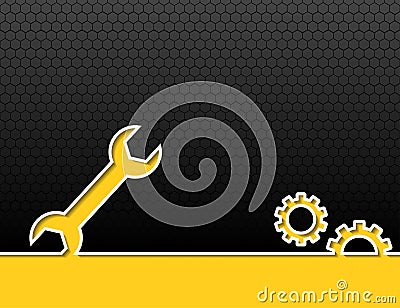 Wrench and gears black industrial background Vector Illustration