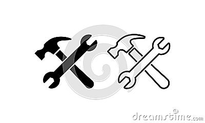 Wrench and hammer icon set. Crossed tools. Vector on isolated white background. EPS 10 Vector Illustration