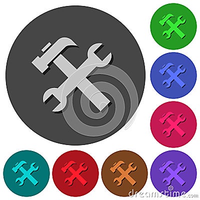 Wrench and hammer icons with shadows on round backgrounds Stock Photo