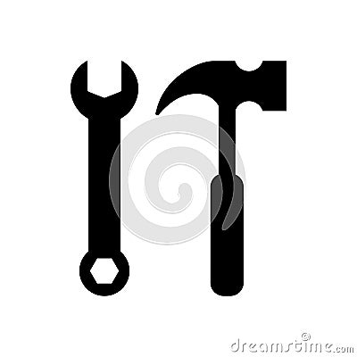 Wrench and hammer silhouette black icons. Wrench and hammer tools icon set. Vector Illustration