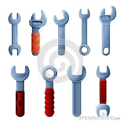 Wrench icons set, cartoon style Vector Illustration