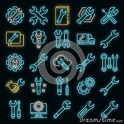 Wrench icons set vector neon Stock Photo