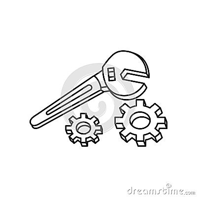 wrench key tool with gears pinions Cartoon Illustration