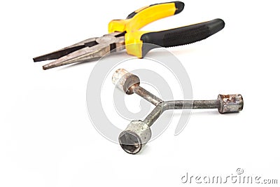 Wrench and Locking pliers Stock Photo