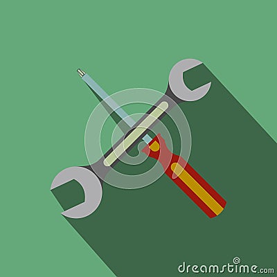 Wrench and screwdriver flat icon with shadow Vector Illustration