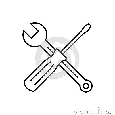 Wrench and screwdriver outline icon. Toolkit symbol. Vector illustration. Vector Illustration