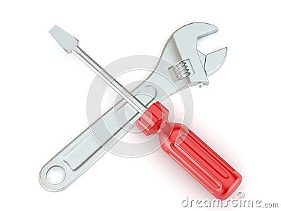 Wrench and screwdriver. Tools. 3d Stock Photo