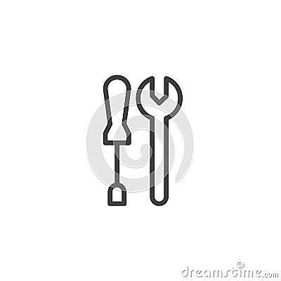 Wrench and screwdriver work tools line icon Vector Illustration