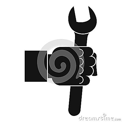 Wrench tool in man hand icon, simple style Vector Illustration