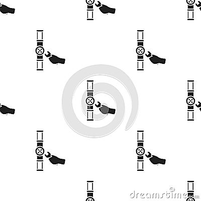 Wrench and valve icon in black style isolated on white background. Plumbing pattern stock vector illustration. Vector Illustration