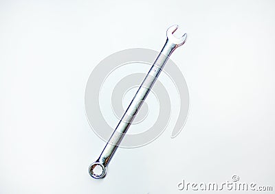 Wrench on a white background. Double-sided wrench for tightening bolts and nuts. Stock Photo