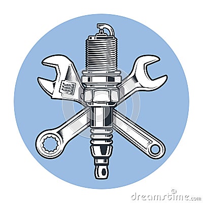 Wrenches and spark plug. Adjustable wrench. Tools and repair Vector Illustration