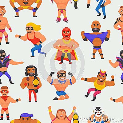 Wrestler vector masked man character and masking luchador in wrestling fight illustration set of wrestle sportsman in Vector Illustration