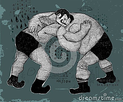 Wrestlers Vector Illustration