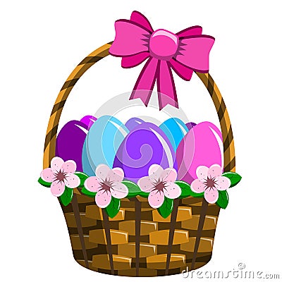 Wricked Easter basket filled with colored eggs Vector Illustration