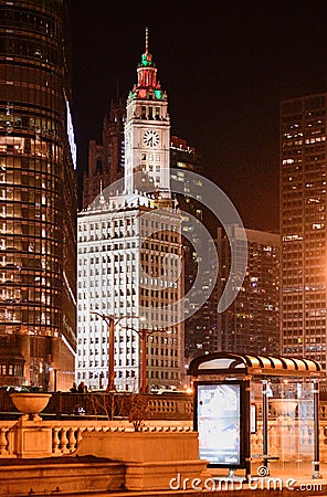 Wrigley Building At Night #2 Editorial Stock Photo