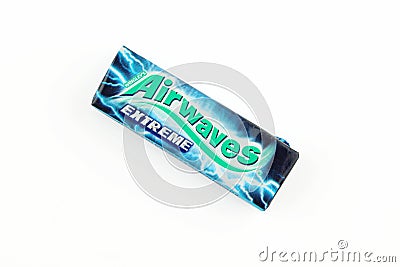 Wrigley`s Airwaves extreme chewing-gums pack isolated on white background Editorial Stock Photo