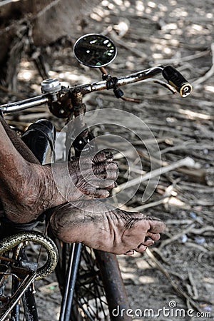 Wrinkled and dirty foot Of older people Stock Photo