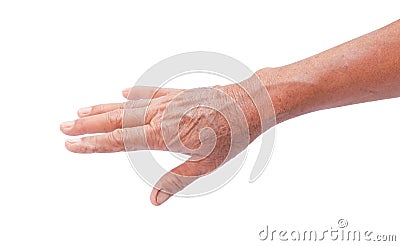 Wrinkled on old woman hand skin, healthy and beauty Stock Photo