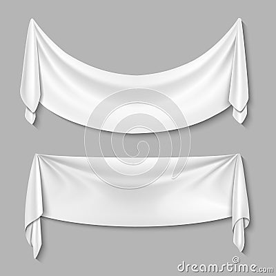 Wrinkled textile drape fabric vector empty white banners set Vector Illustration