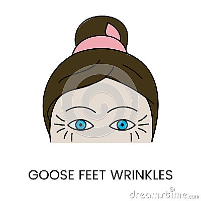 Wrinkles around the eyes which are called goose feet icon in vector, illustration of a woman with age-related changes on Vector Illustration