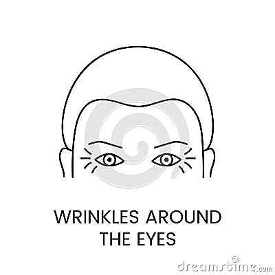 Wrinkles around the eyes which are called goose feet line icon in vector, illustration of a man with age-related changes Vector Illustration