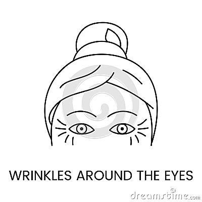 Wrinkles around the eyes which are called goose feet line icon in vector, illustration of a woman with age-related Vector Illustration