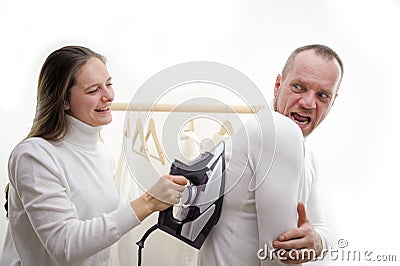 wrinkles prank mockery family feelings how to refresh emotions in family upbringing by force cheerful washes together Stock Photo