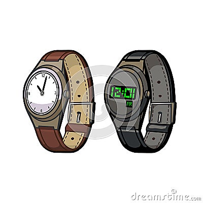 Wrist Watch mechanical and electronic Vector Illustration