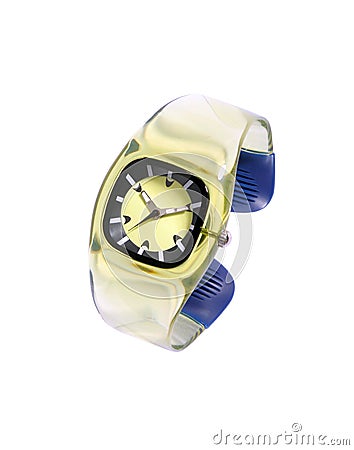 Wrist watch retro vintage style plexiglas yellow isolated on white Stock Photo