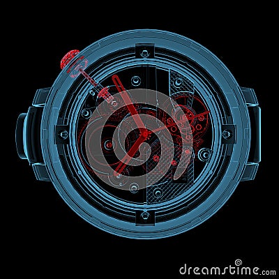 Wristwatch (3D xray red and blue transparent) Stock Photo