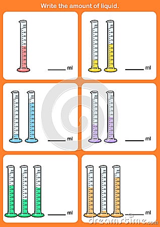 Write the amount of liquid. Measurement of Volume Vector Illustration