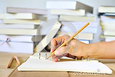 Write on the book Stock Photo