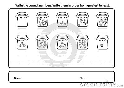 Write the correct numbers. color the picture Vector Illustration