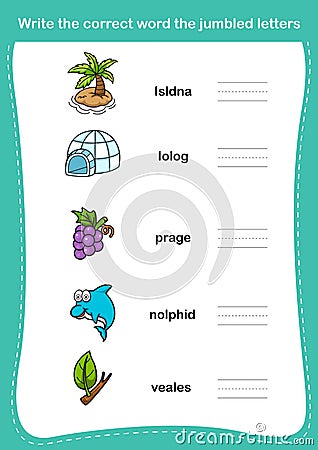 Write the correct word the jumbled letters Vector Illustration