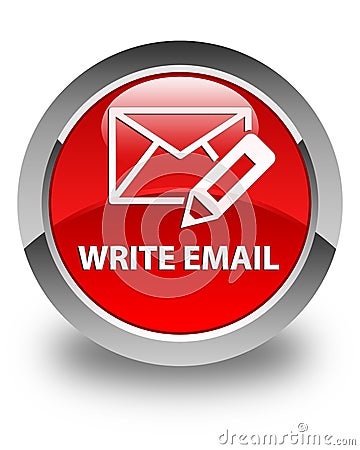 Write email glossy red round button Cartoon Illustration