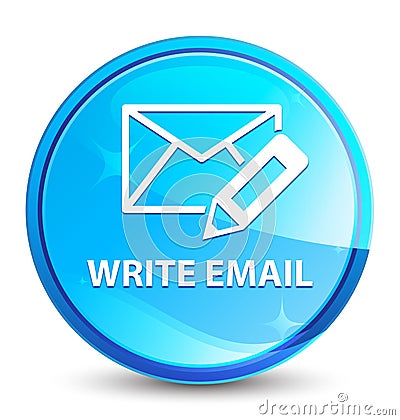 Write email splash natural blue round button Vector Illustration