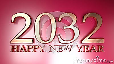 2032 Happy New Year copper write on red background - 3D rendering illustration Cartoon Illustration