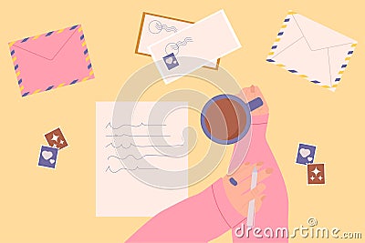 Write a letter. Envelopes. National Send a Card to a Friend Day Vector Illustration