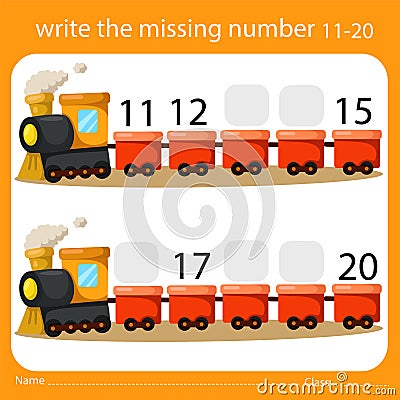 Write the missing number eleven to twenty on train Vector Illustration