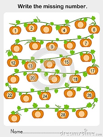 Write the missing number - Worksheet for education Vector Illustration