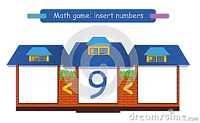 Write the missing numbers. Mathematics educational game for children. Complete the row. Vector Illustration