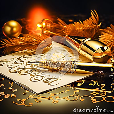 Write a New Year's message in the form of a card, generative ai Stock Photo
