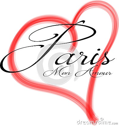 Paris Mon Amour in a red heart - Vector Vector Illustration