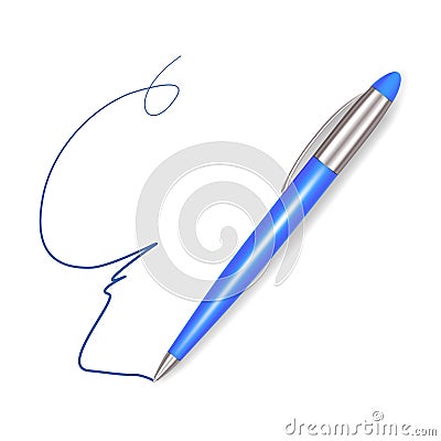 Write Plastic Blue Pen Sign. Vector Vector Illustration