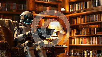 Writer with AI in Cozy Library AIG60 Stock Photo