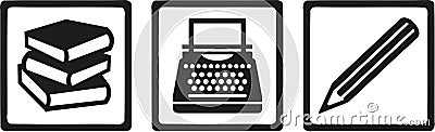 Writer author tools - book, typewriter, pen Vector Illustration