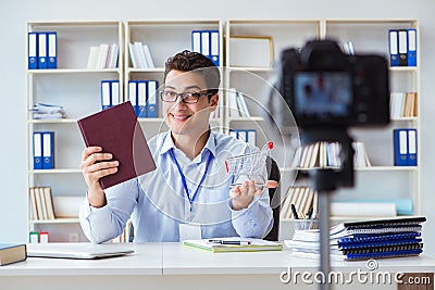 The writer blogger doing webcast on new book Stock Photo