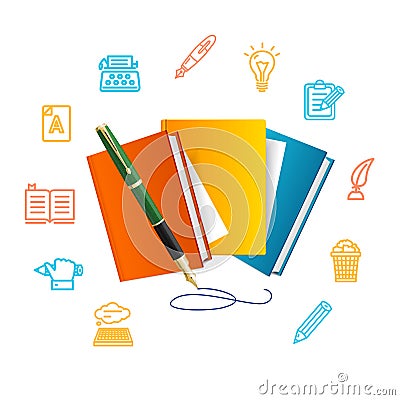 Writer Concept with Realistic Detailed 3d Book. Vector Vector Illustration