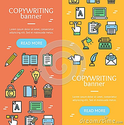 Writer and Copywriting Signs Banner Vecrtical Set. Vector Vector Illustration